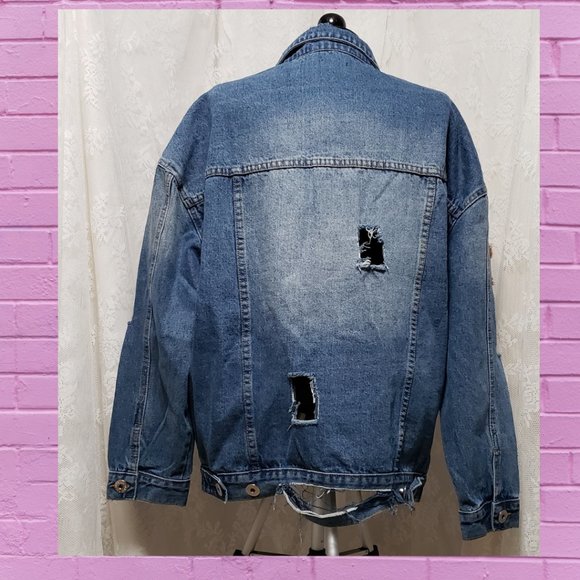 Oversized Distressed Denim "Love" Jacket - Picture 12 of 16